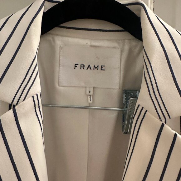 Frame True Blazer Off White Blue Striped Womens 8 Lined - Picture 2 of 5